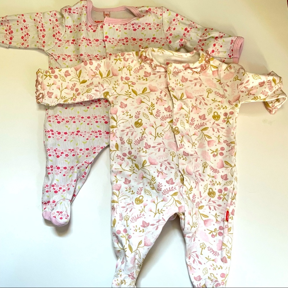 Magnetic me newborn footies pink white floral